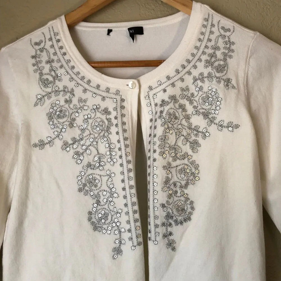 Alfani Cropped Cardigan Women Small White Sequin Embellishment Fairy Core Classy - Picture 2 of 9